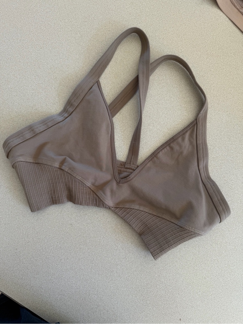 Free People Ribbed V-Neck Wireless Bralette - Taupe